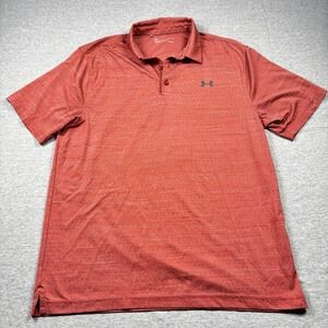 Under Armour Men's Playoff Heather Polo Shirt Coral Red Short Sleeve Size Large